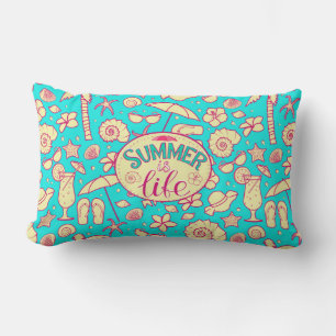 Summer pattern on turquoise background: umbrella,s lumbar cushion