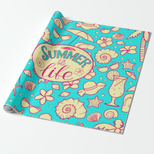 Summer pattern on turquoise background: umbrella,s wrapping paper