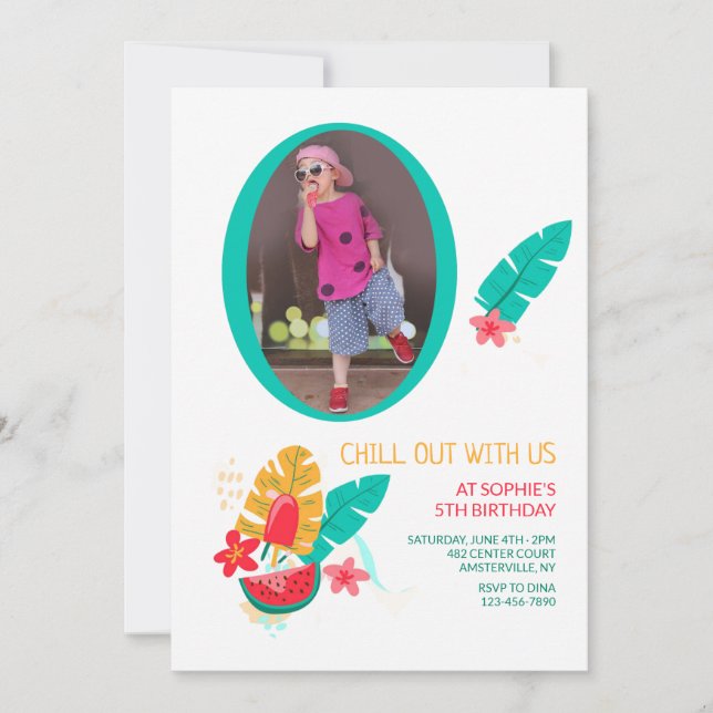 Summer Pattern Photo Birthday Invitation (Front)