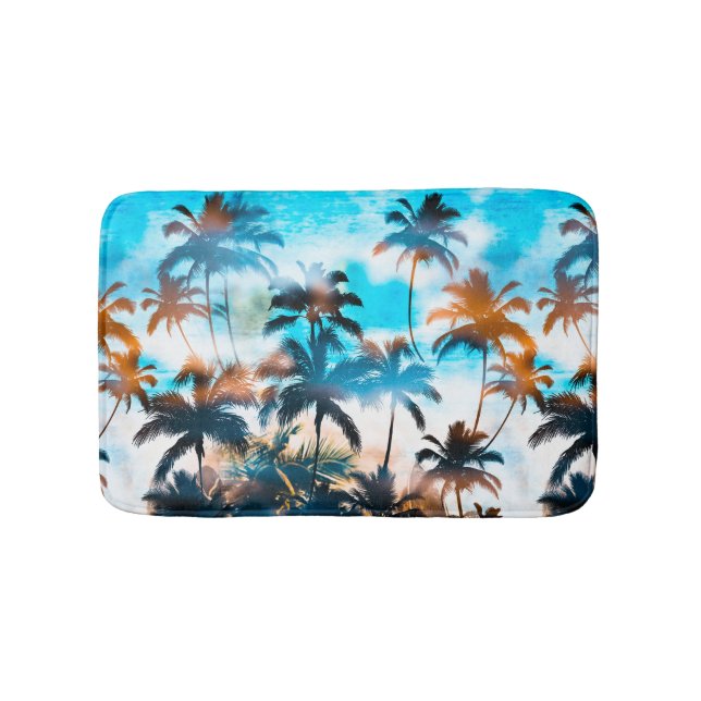 Summer pattern, tropical trees, sky. bath mat (Front)
