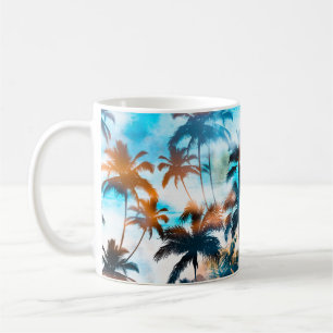Summer pattern, tropical trees, sky. coffee mug