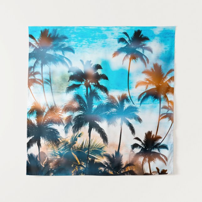 Summer pattern, tropical trees, sky. tapestry (Front)
