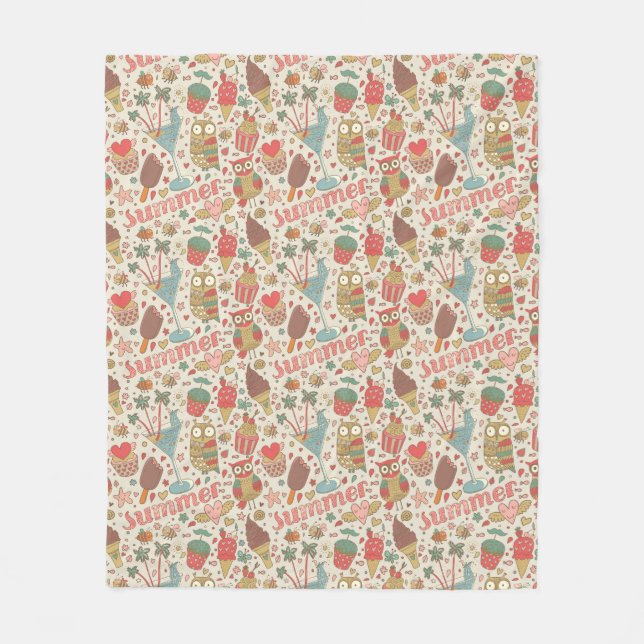 Summer Pattern With Ice Cream Fleece Blanket (Front)