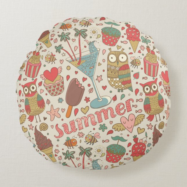 Summer Pattern With Ice Cream Round Cushion (Front)