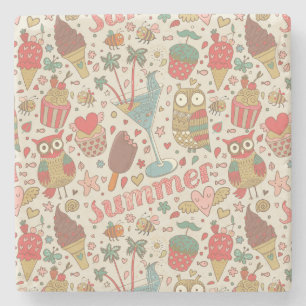 Summer Pattern With Ice Cream Stone Coaster