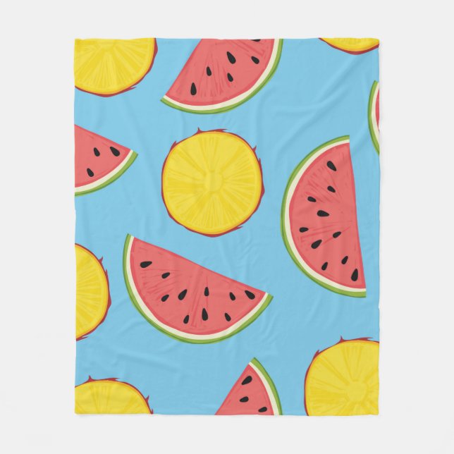 Summer pattern with pineapple and watermelonart,ba fleece blanket (Front)