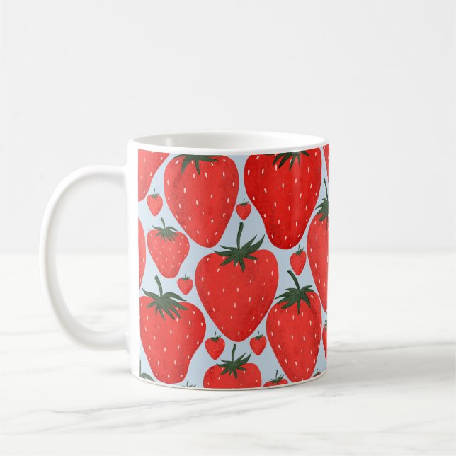 Summer pattern with strawberries isolated on light coffee mug (Left)