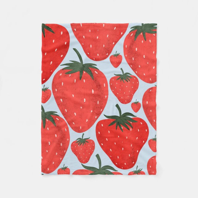 Summer pattern with strawberries isolated on light fleece blanket (Front)