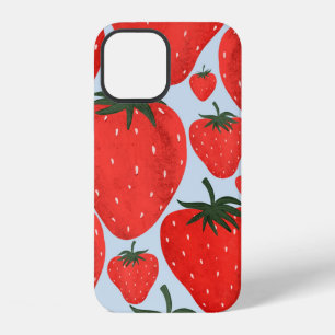 Summer pattern with strawberries isolated on light iPhone 12 case