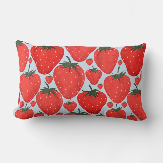 Summer pattern with strawberries isolated on light lumbar cushion (Front)