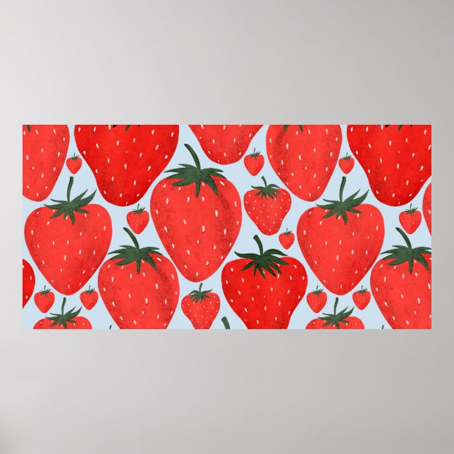Summer pattern with strawberries isolated on light poster (Front)