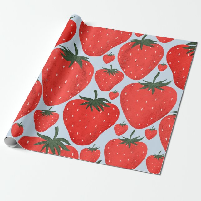 Summer pattern with strawberries isolated on light wrapping paper (Unrolled)