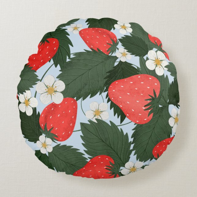 Summer pattern with strawberries. Strawberries lea Round Cushion (Front)
