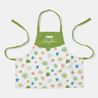 Summer pattern with tropical stars and leaves apron