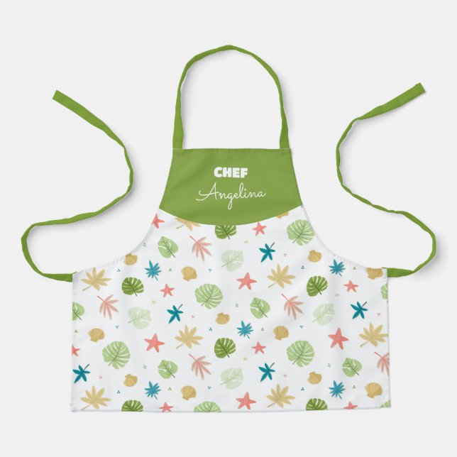 Summer pattern with tropical stars and leaves apron (Front)