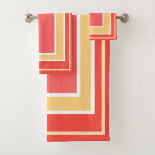 Summer Peach Geometric Block Pattern Bath Towel Set