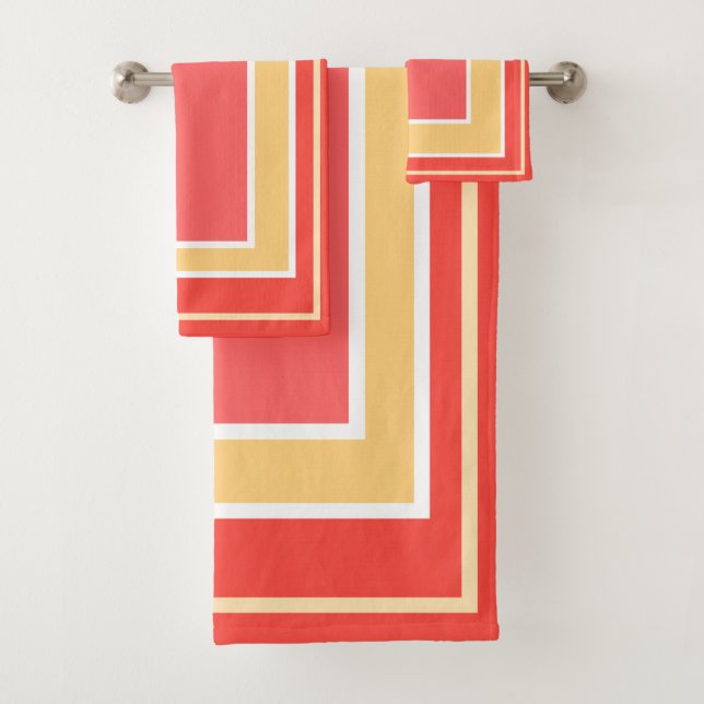 Summer Peach Geometric Block Pattern Bath Towel Set (Insitu)