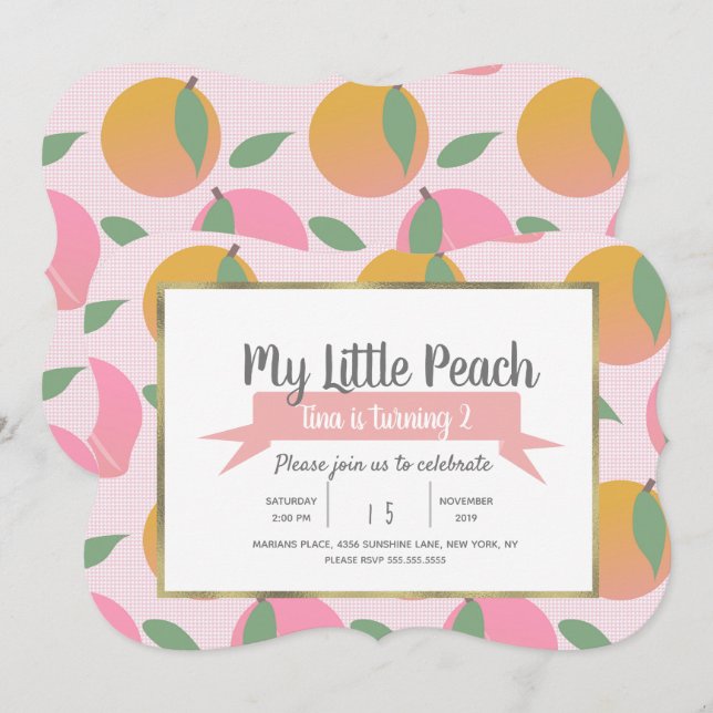 Summer Peach Pattern Fruit Birthday Party Invitation (Front/Back)