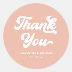 Summer Peach Thank You Wedding Favour Classic Round Sticker