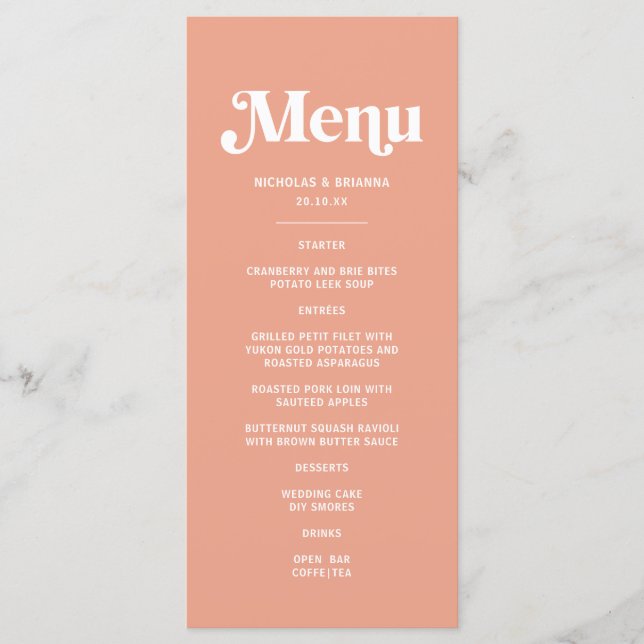 Summer Peach Wedding  Menu (Front)