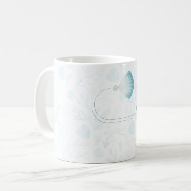 Summer Pearl Watercolor Ocean Design Coffee Mug (Front Left)