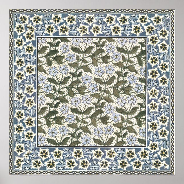 Summer Periwinkle Flower Art Nouveau Botanical Poster (Front)