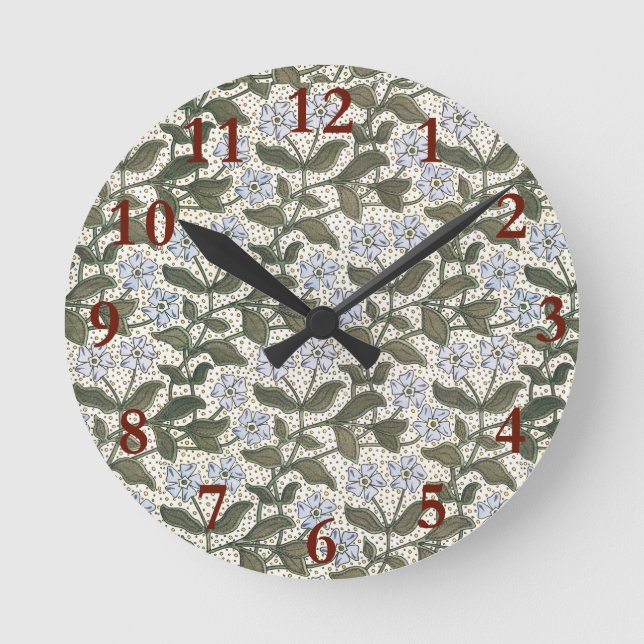 Summer Periwinkle Flower Art Nouveau Botanical Round Clock (Front)