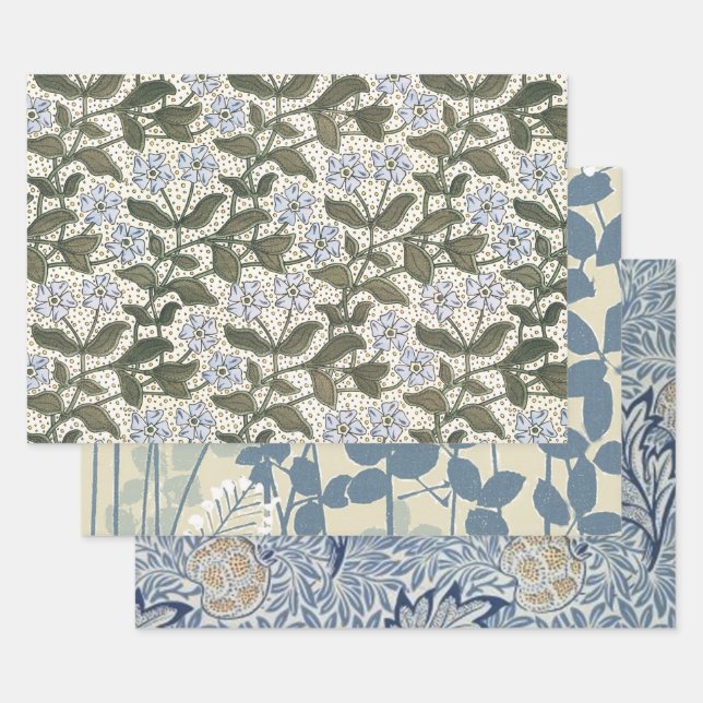 Summer Periwinkle Flower Pretty Elegant Floral Wrapping Paper Sheet (Set)