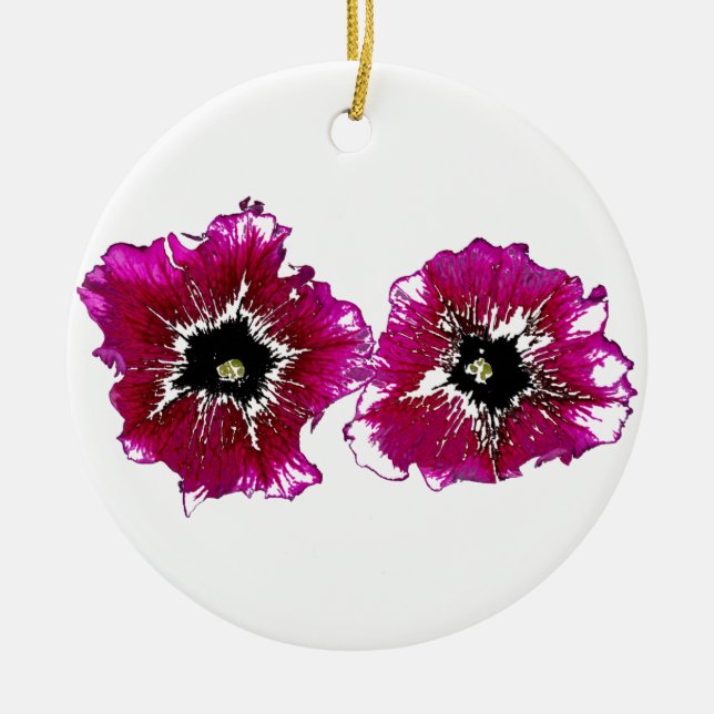 Summer Petunias Ceramic Tree Decoration (Front)