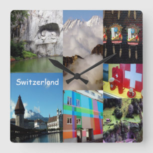 Summer Photo Collage of Switzerland Square Wall Clock