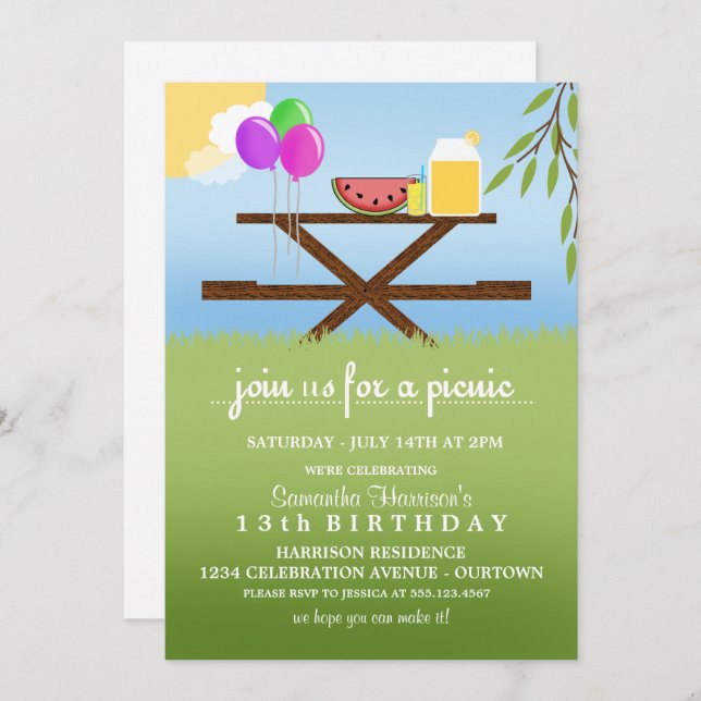Summer Picnic Birthday Party Invitations (Front/Back)