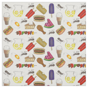 Summer Picnic Food Corn Pie Popsicle Grill Cookout Fabric