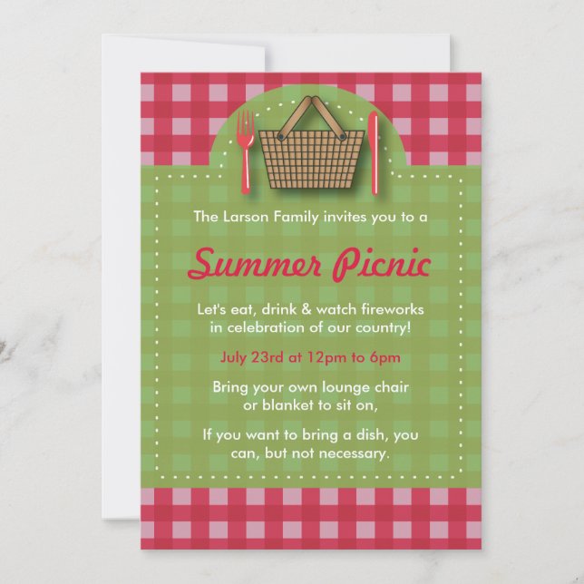 Summer Picnic Gingham Invitations (Front)