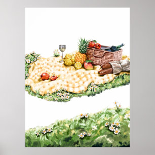 Summer Picnic in the Meadow Watercolor Art Print