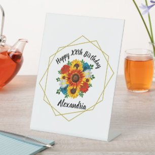 Summer Picnic Party Geometric Floral Pedestal Sign