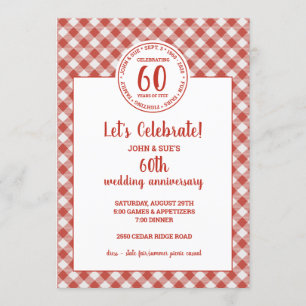 Summer Picnic Red Check Pattern Party Invitation