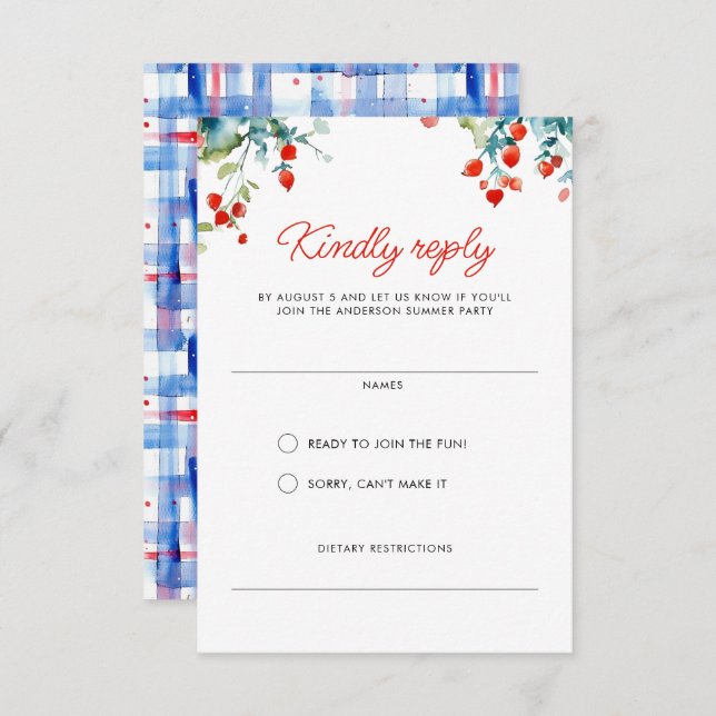 Summer Picnic Red White Blue Family Reunion RSVP Card (Front/Back)