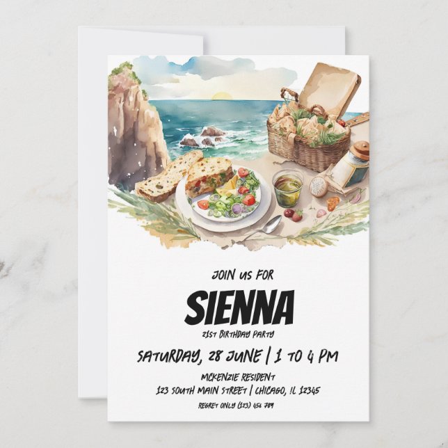 Summer Picnic seaside cliffs view Invitation (Front)