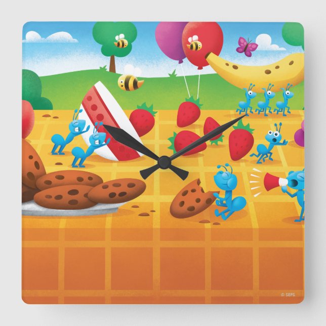 Summer Picnic Square Wall Clock (Front)