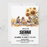 Summer Picnic sunflower field view Invitation