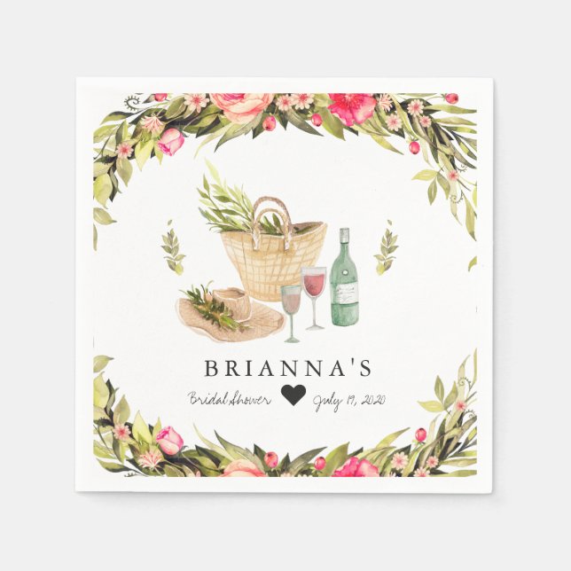 Summer Picnic Watercolor Floral Napkin (Front)