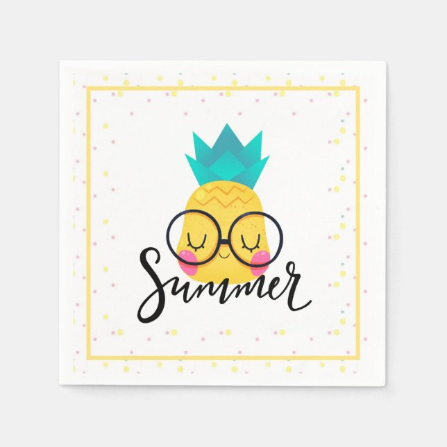 Summer Pineapple and Polka Dots  Napkin (Front)
