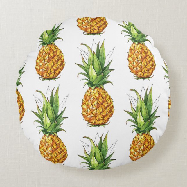 Summer pineapple pattern, seamless design. round cushion (Front)