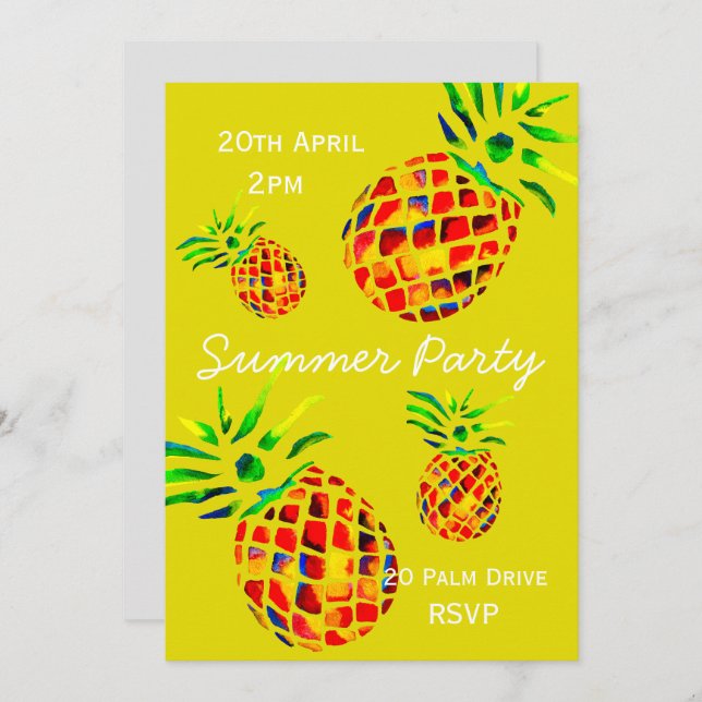 Summer pineapple picnic tropical party celebration invitation (Front/Back)