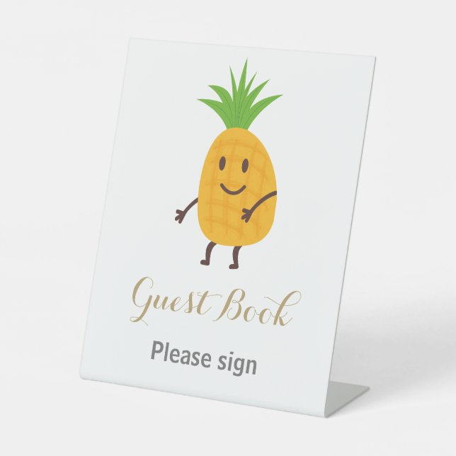 Summer Pineapple Tropical Guest Book Birthday Pedestal Sign (Front)