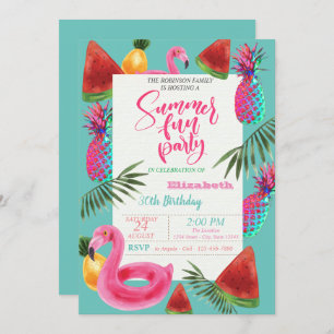 Summer, Pineapple, Watermelon Birthday Party Invitation