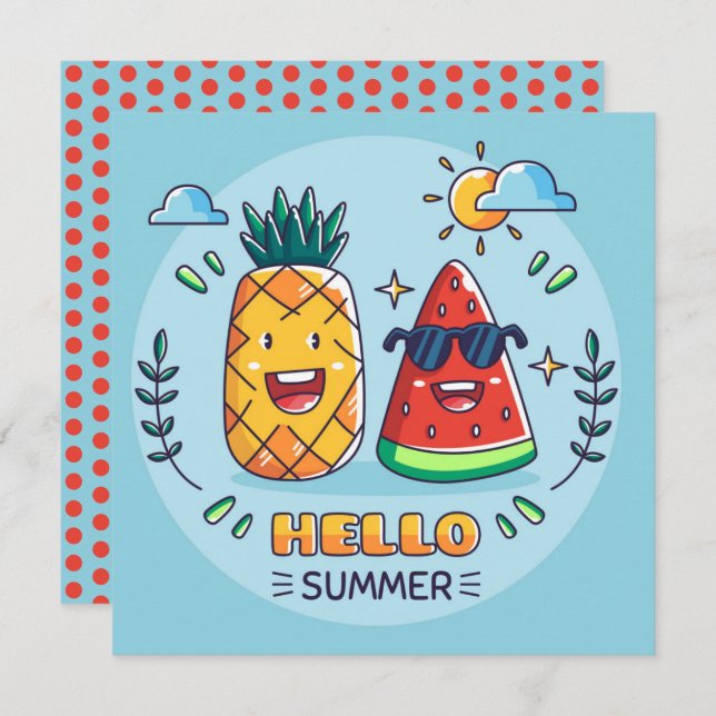 Summer Pineapple Watermelon Greeting  Card (Front/Back)