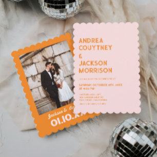 Summer Pink and Orange Retro Wedding Invitation