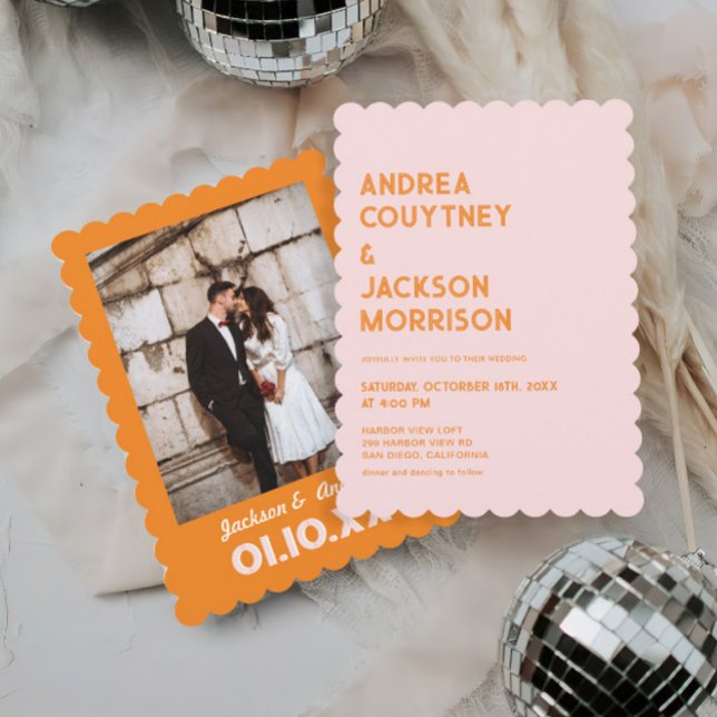 Summer Pink and Orange Retro Wedding Invitation (Creator Uploaded)
