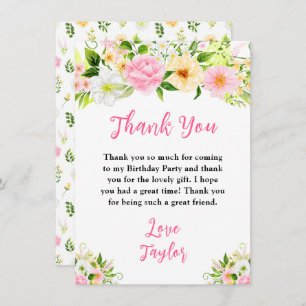 Summer Pink and Yellow Floral Birthday Party Thank You Card